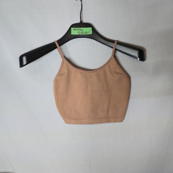 Bozzolo Tops - Bozzolo Caramel Ribbed Cropped Spaghetti Strap Tank Size S/M